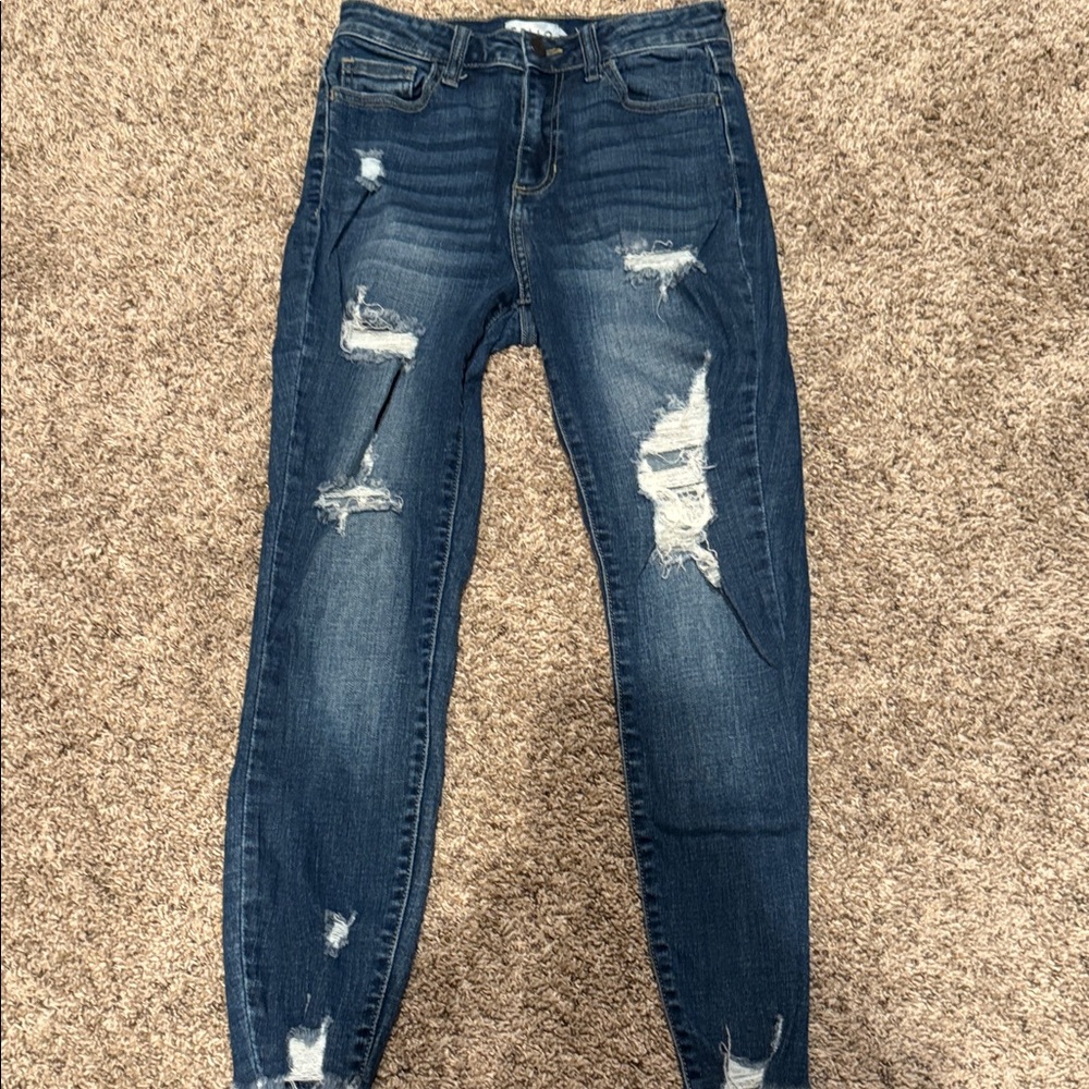 Cello Dark Blue Distressed Skinny Jeans